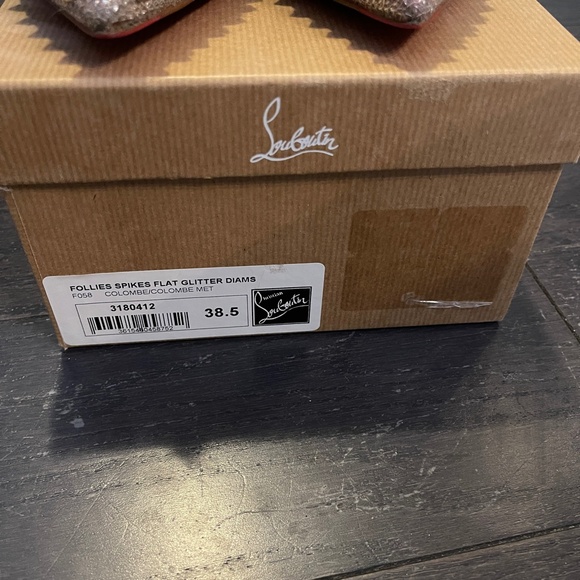 NEW Christian Louboutin follies Spikes Flats glitter diams Size 38.5 Full set - Picture 11 of 13